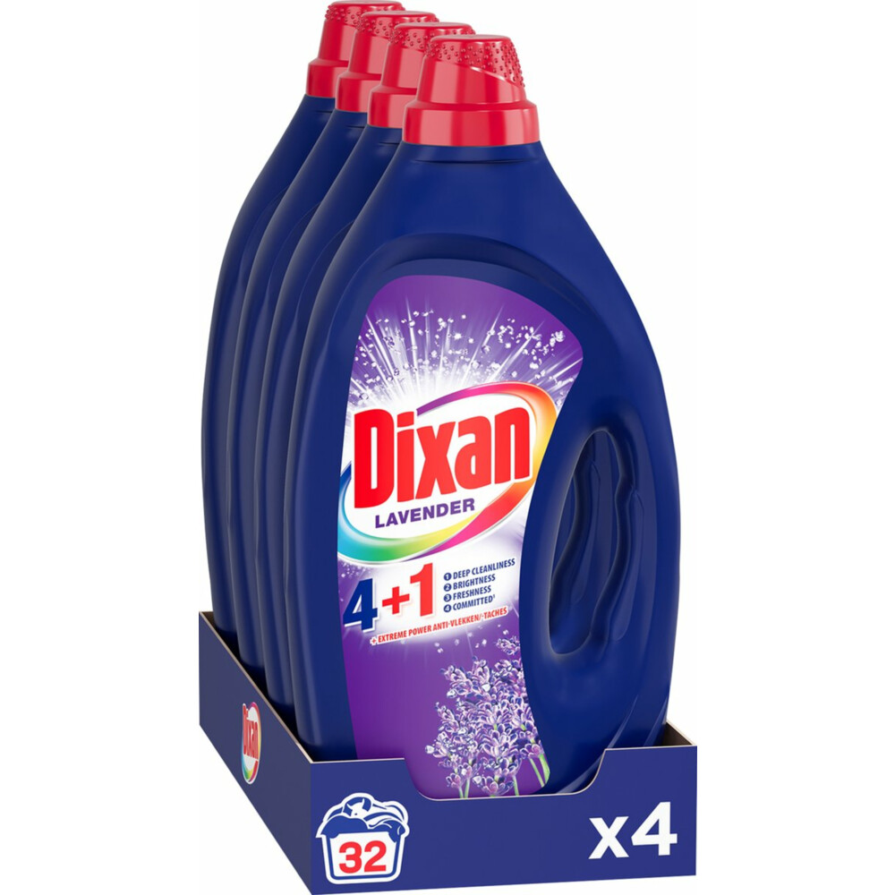 4x Dixan Vloeibaar Wasmiddel 4+1 Lavender Fresh 32 Wasbeurten 1,440 liter