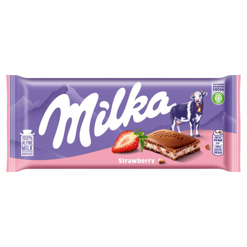 Milka Chocolade Reep Aardbei 100 gr