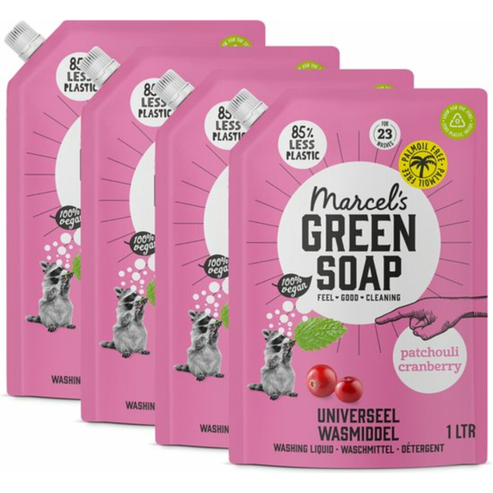 4x Marcel's Green Soap Wasmiddel Navul Patchouli&Cranberry 1 liter