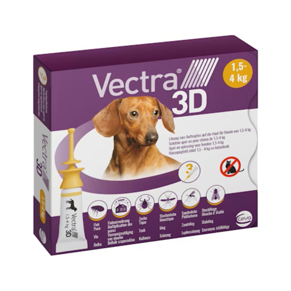 Vectra Anti-vlo&Teek 3D Hond XS 1,5-4 kg 3 stuks