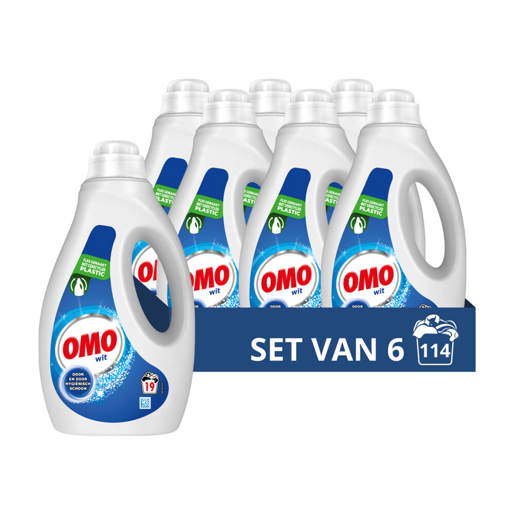 6x OMO Vloeibaar Wasmiddel Wit 19 Wasbeurten 950 ml