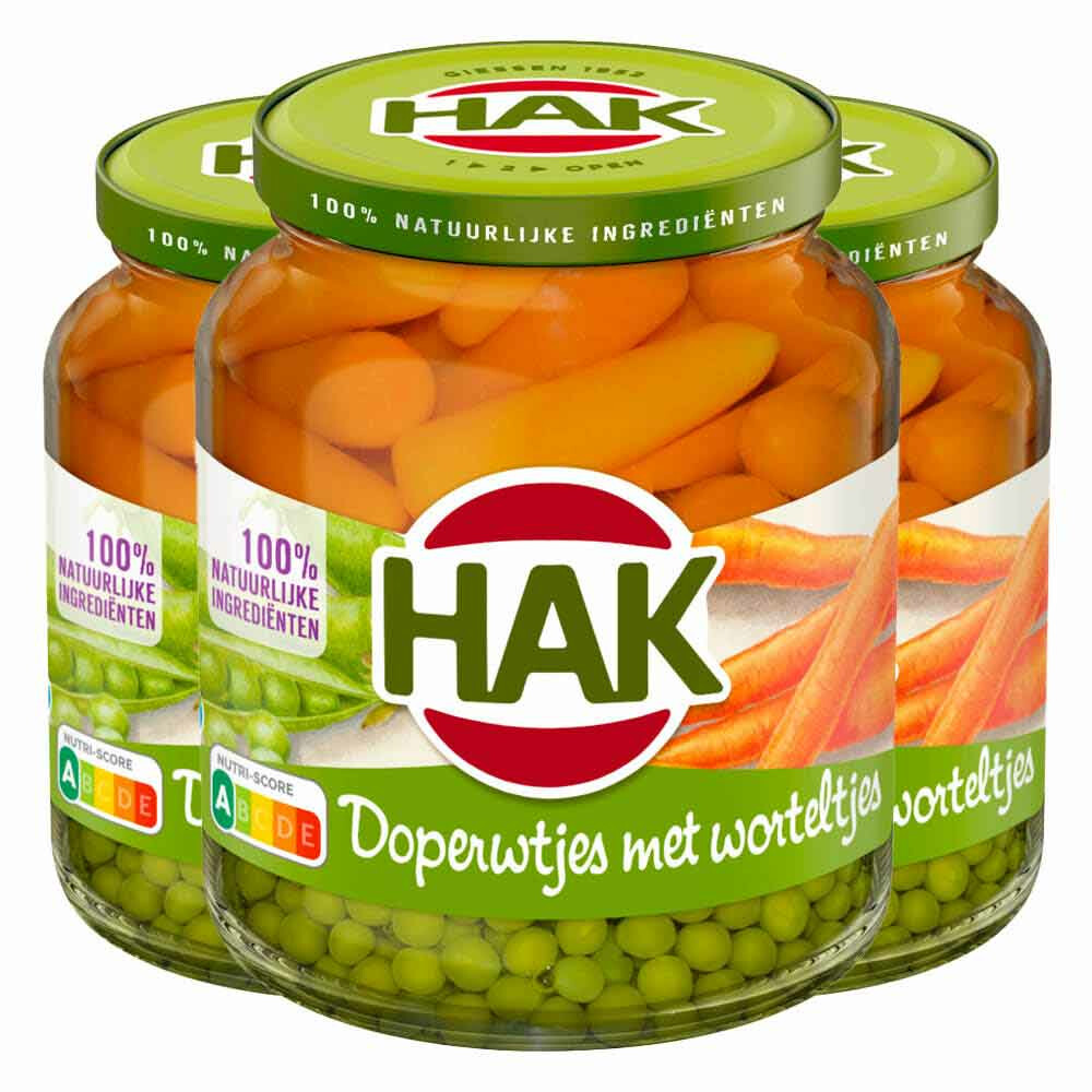 3x Hak Doperwtjes Met Worteltjes Extra Fijn 675 gr