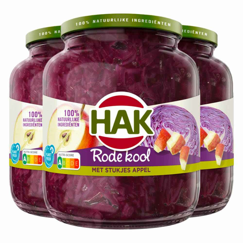 3x Hak Rode Kool Met Stukjes Appel OPP 700 gr