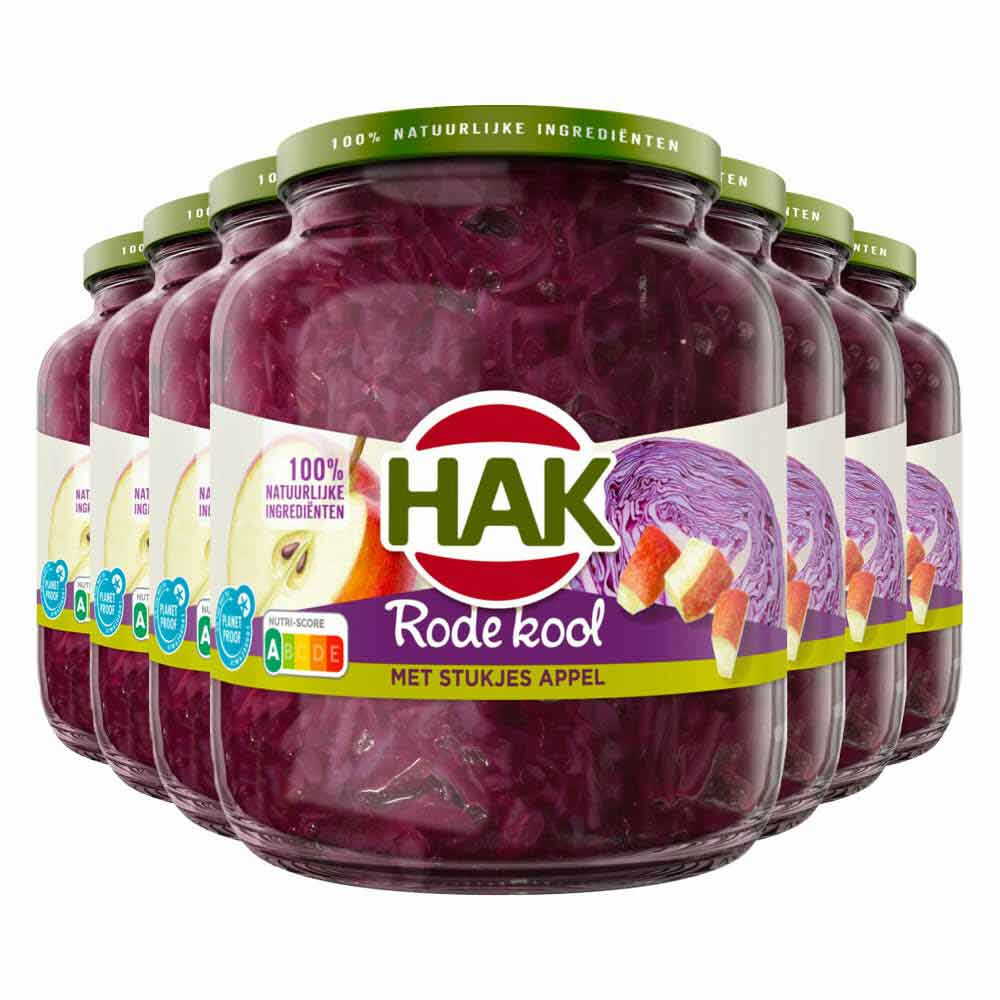 6x Hak Rode Kool Met Stukjes Appel OPP 700 gr