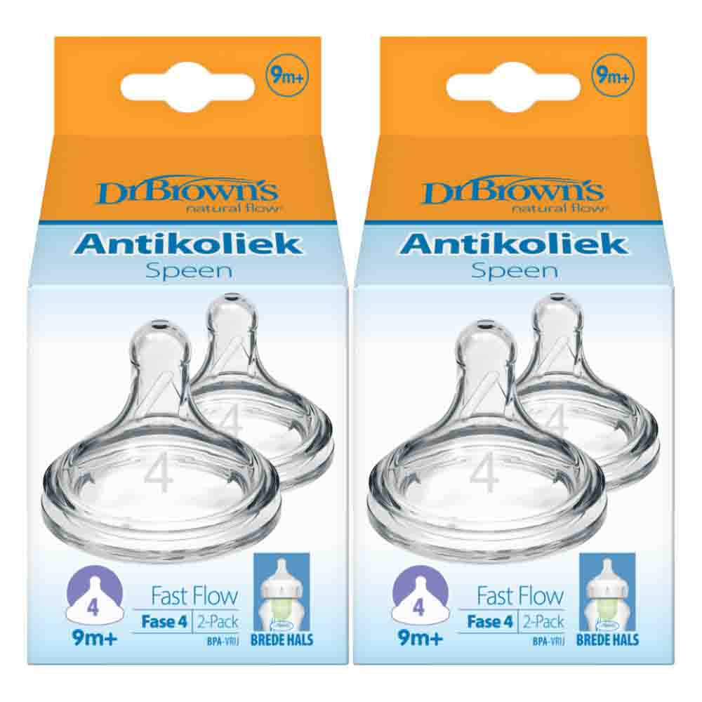 2x Dr. Browns Options+ Speen Fase 4 Brede Halsfles Transparant 2 stuks
