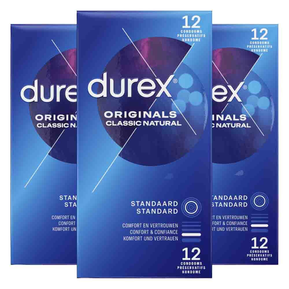 3x Durex Condooms Originals Classic Natural 12 stuks