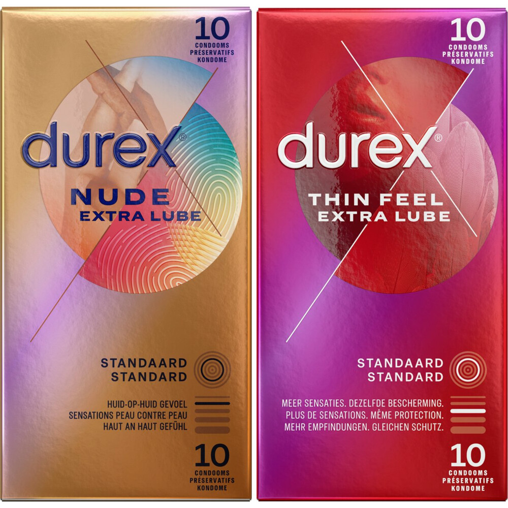 Durex Nude Extra Lube Condooms 10 stuks&Thin Feel extra Lube 10 stuks Pakket