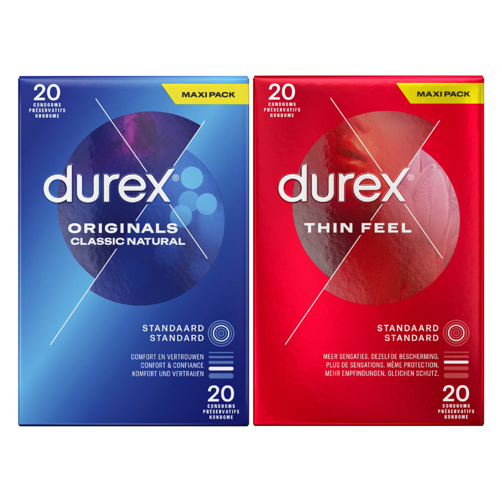 Durex Thin Feel Condooms 20 stuks&Originals Classic Natural Condooms 20 stuks Pakket