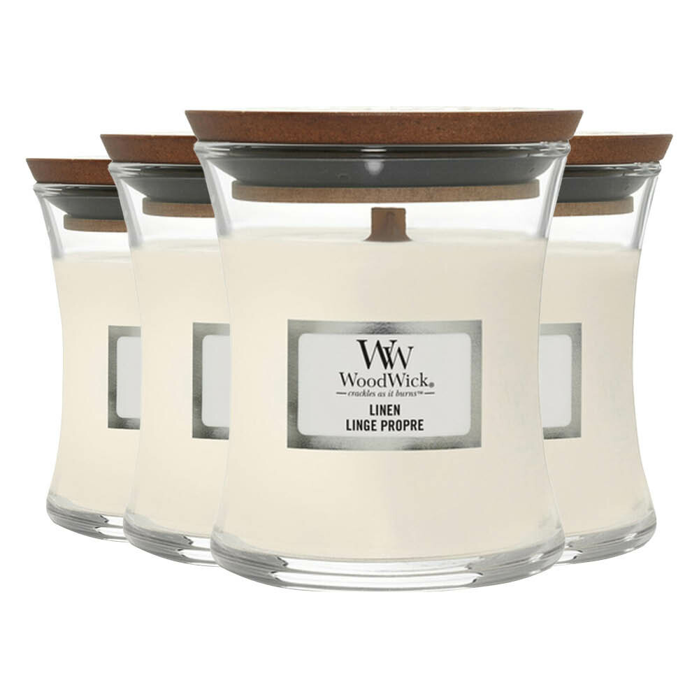 4x WoodWick Geurkaars Mini Linen 85 gr