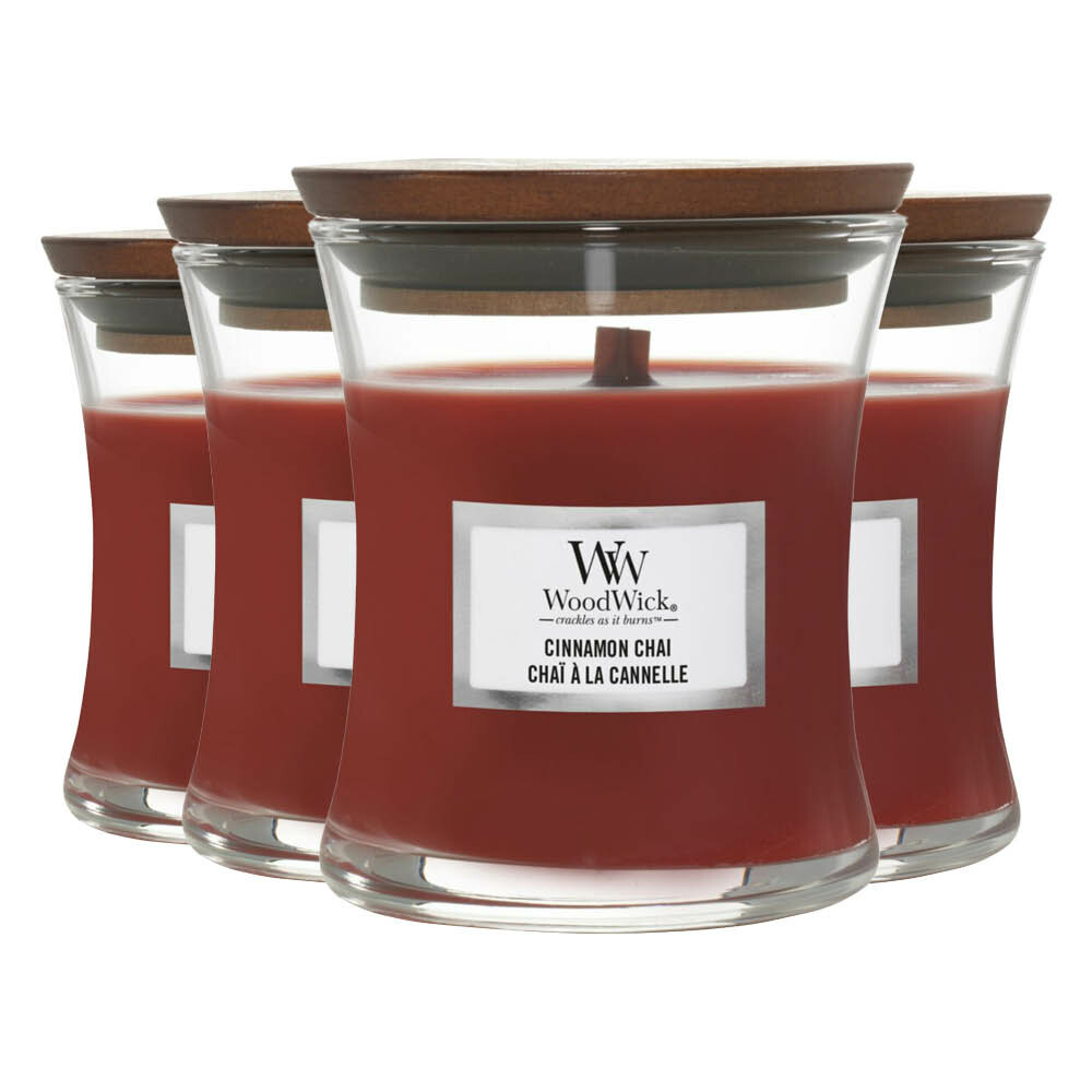 4x WoodWick Geurkaars Mini Cinnamon Chai 85 gr