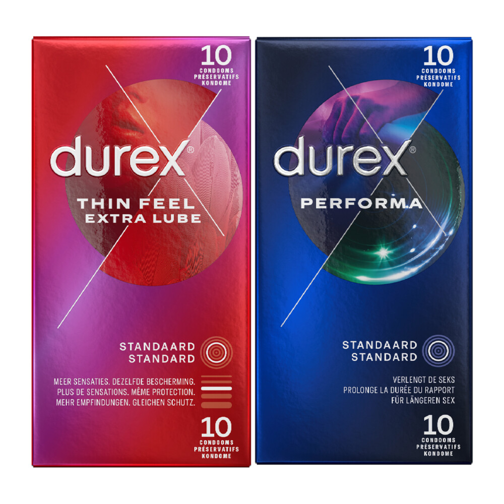 Durex Thin Feel Extra Lube Condooms 10 stuks&Performa Condooms 10 stuks Pakket