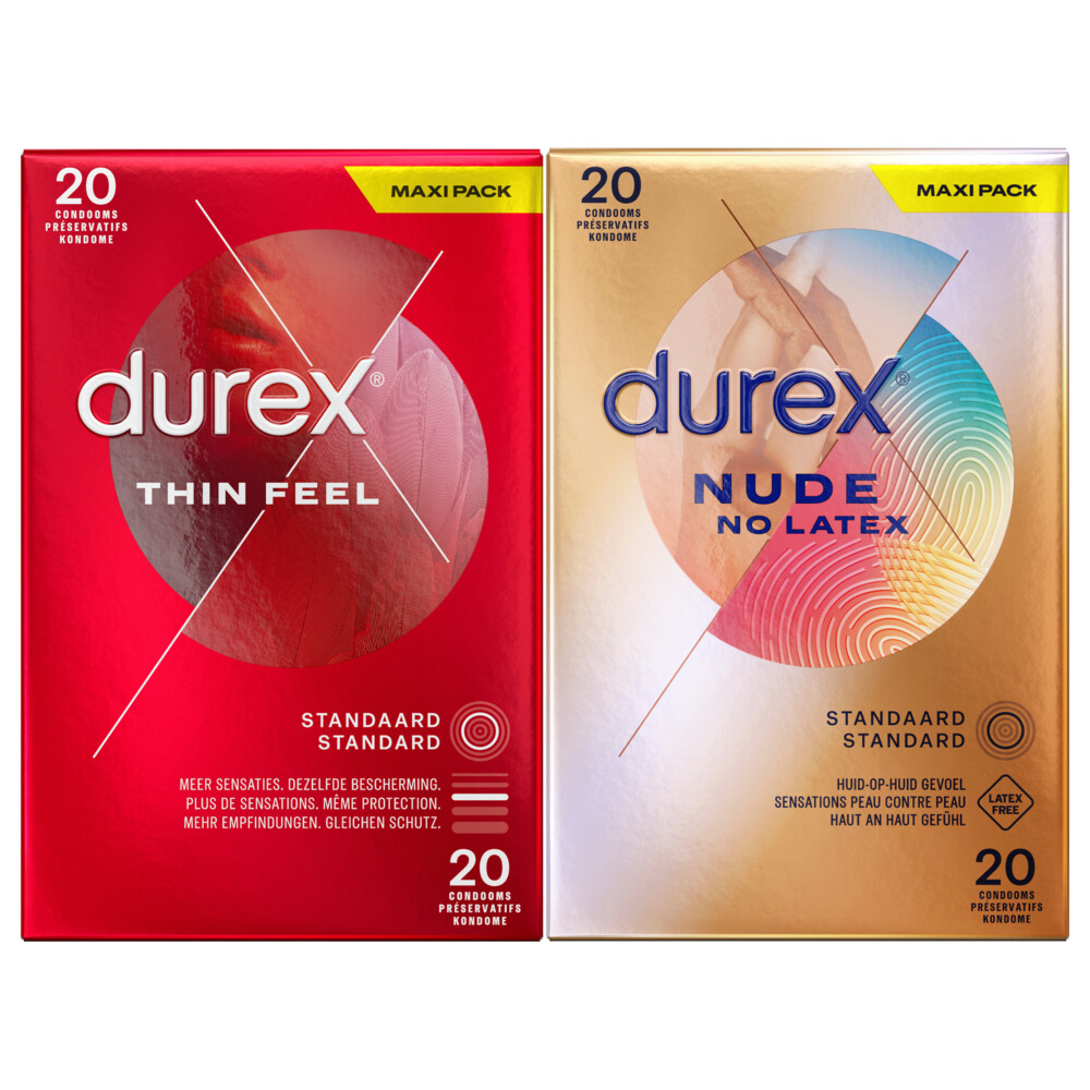 Durex Thin Feel Condooms 20 stuks&Nude No Latex Condooms 20 stuks Pakket
