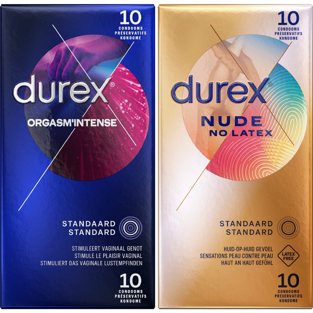 Durex Orgasm Intense Condooms 10 stuks&Nude No Latex Condooms 10 stuks Pakket