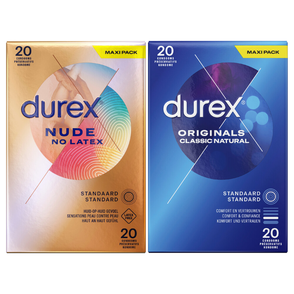 Durex Nude No Latex Condooms 20 stuks&Classic Natural Condooms 20 stuks Pakket