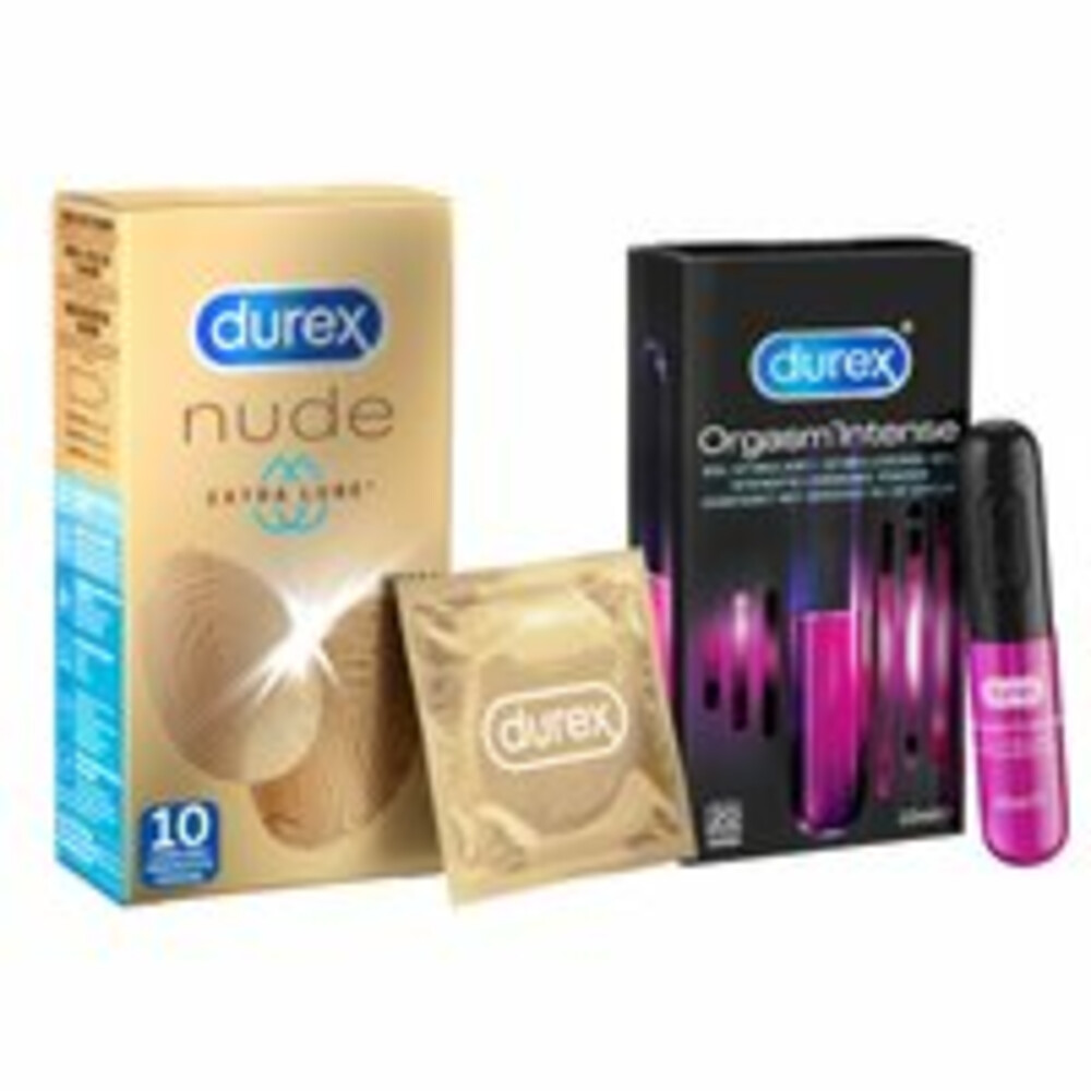 Durex Nude Extra Lube Condooms 10 stuks&Orgasm Intense Stimulerende Gel 10 ml Pakket