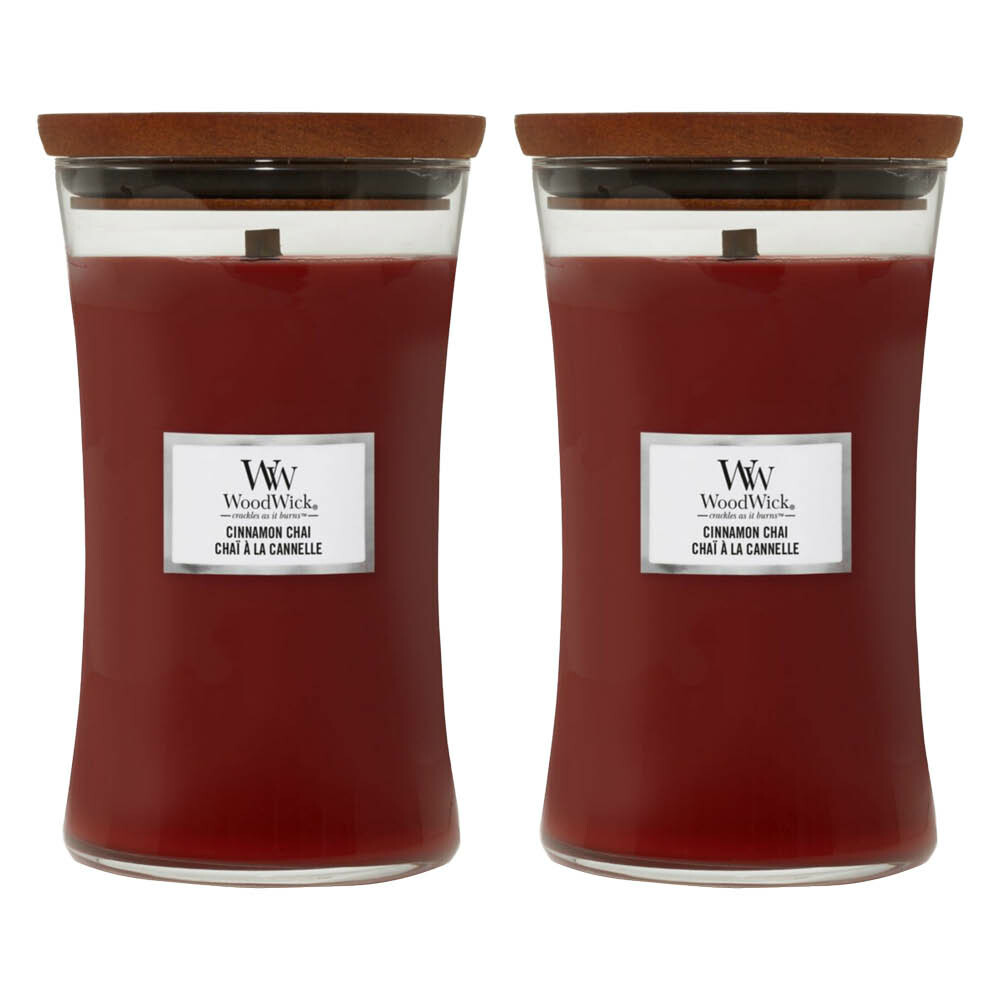 2x WoodWick Geurkaars Large Cinnamon Chai 611 gr