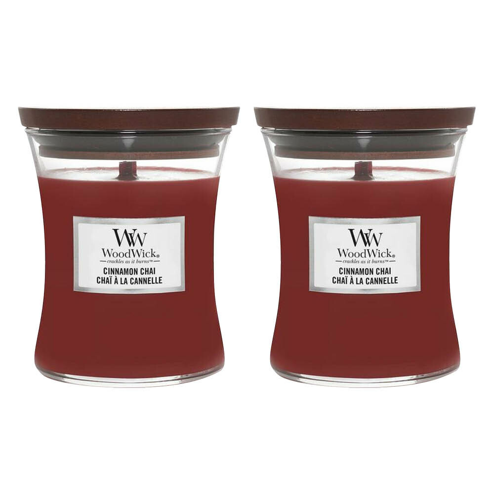 2x WoodWick Geurkaars Medium Cinnamon Chai 275 gr