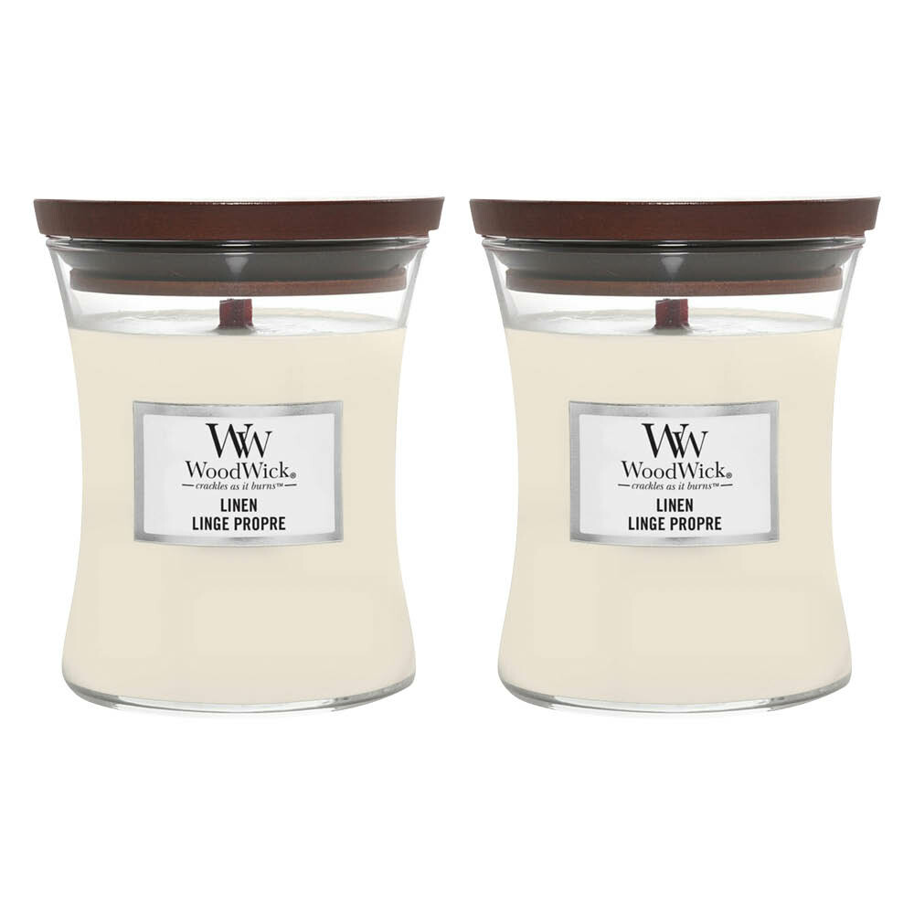 2x WoodWick Geurkaars Medium Linen 275 gr