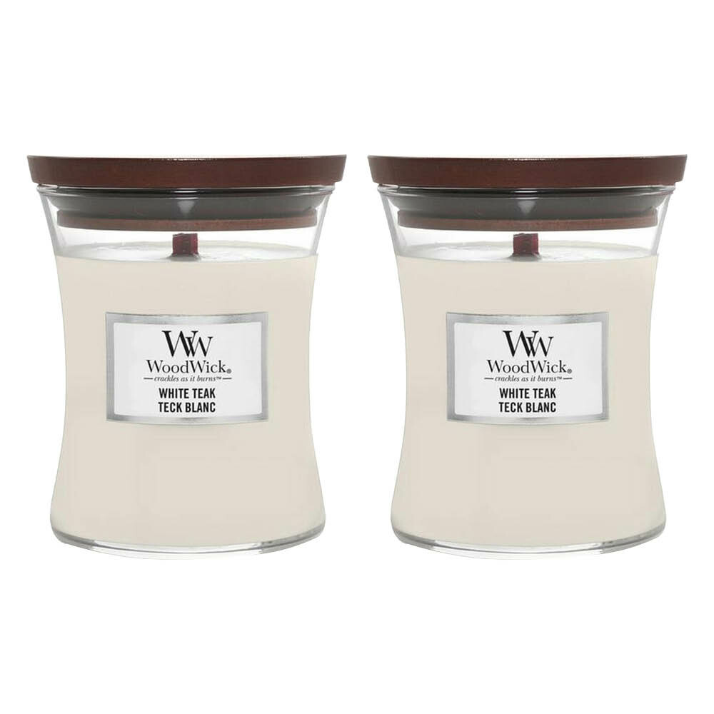 2x WoodWick Geurkaars Medium White Teak 275 gr