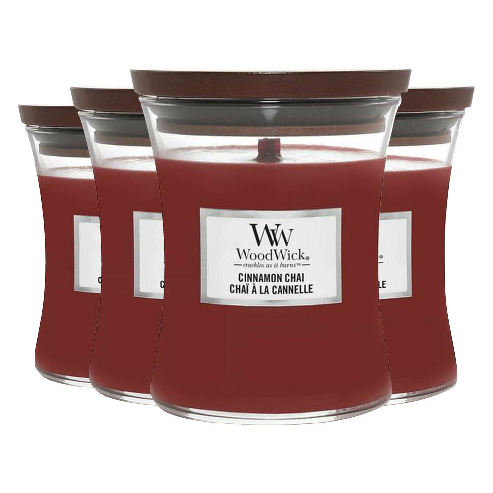 4x WoodWick Geurkaars Medium Cinnamon Chai 275 gr