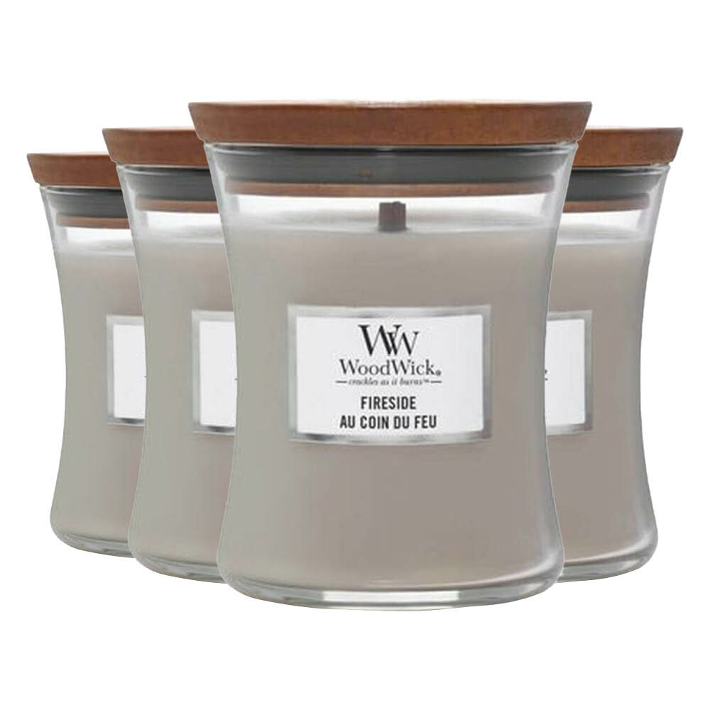 4x WoodWick Geurkaars Medium Fireside 275 gr