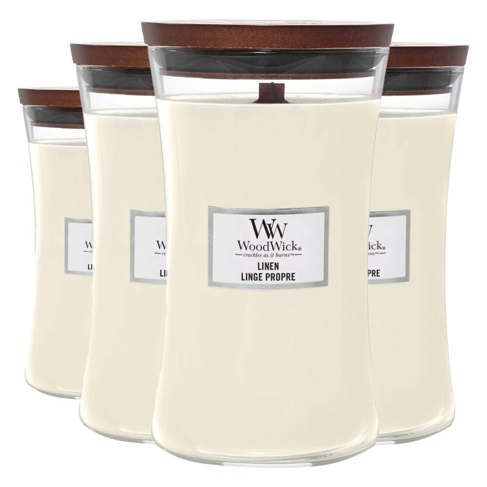 4x WoodWick Geurkaars Large Linen 611 gr