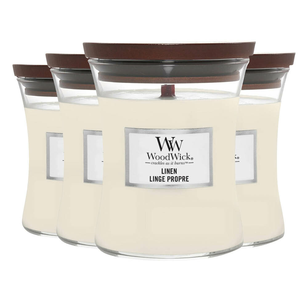 4x WoodWick Geurkaars Medium Linen 275 gr