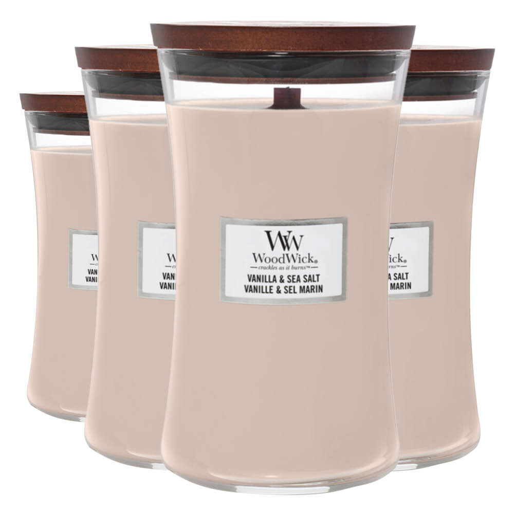 4x WoodWick Geurkaars Large Vanilla & Sea Salt 611 gr