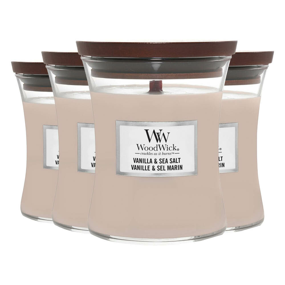 4x WoodWick Geurkaars Medium Vanilla&Sea Salt 275 gr