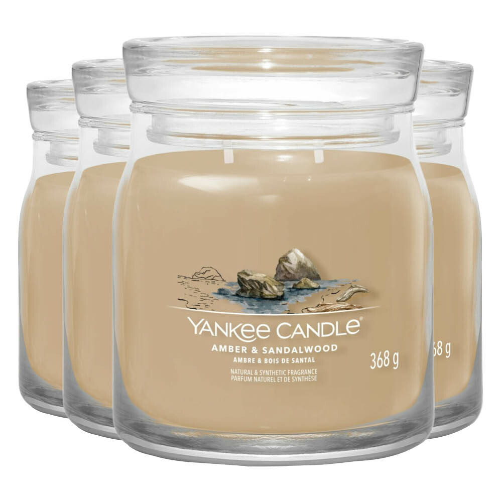 4x Yankee Candle Geurkaars Medium Jar Amber&Sandalwood 368 gr