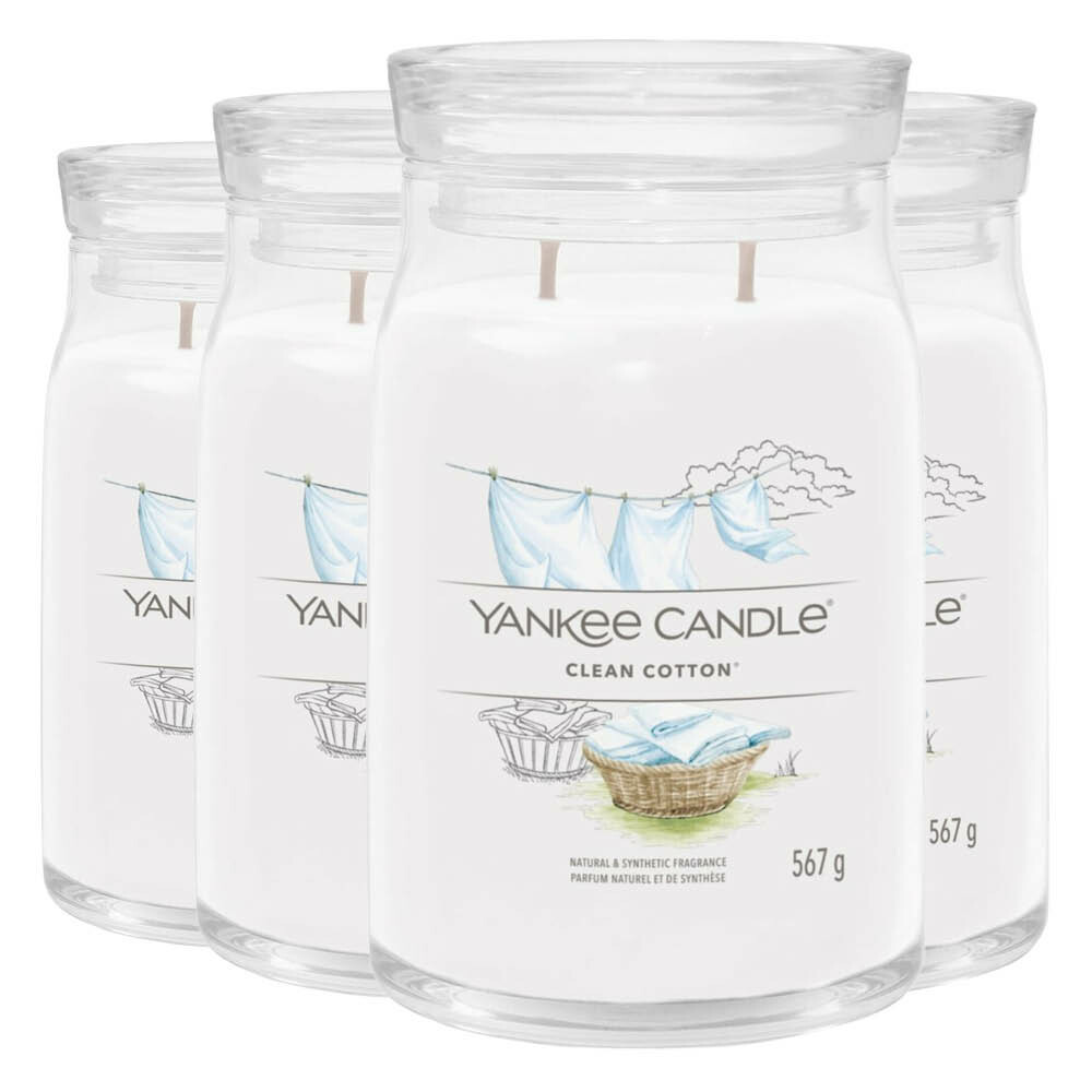 4x Yankee Candle Geurkaars Large Jar Clean Cotton 567 gr