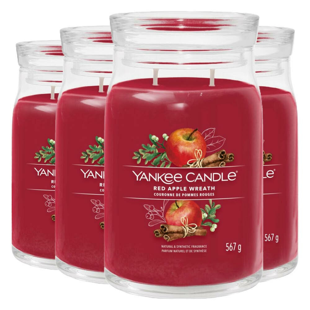 4x Yankee Candle Geurkaars Large Jar Red Apple Wreath 567 gr