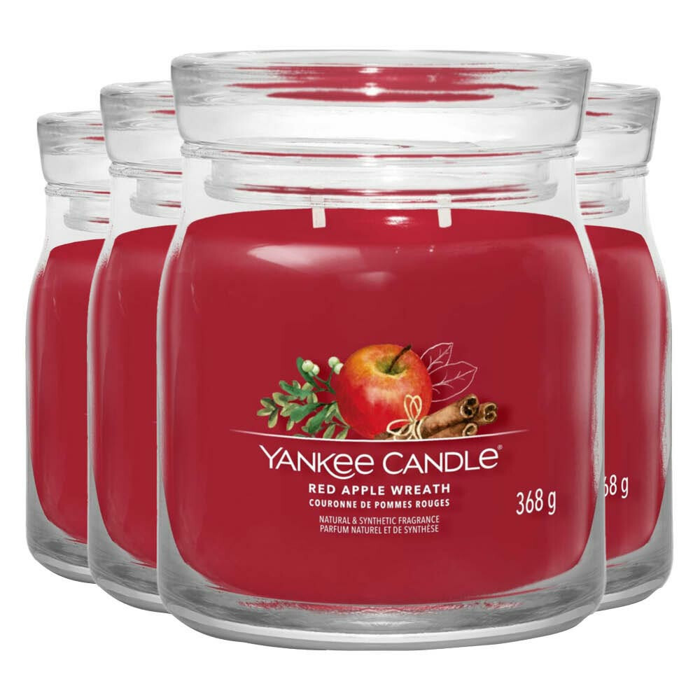 4x Yankee Candle Geurkaars Medium Jar Red Apple Wreath 368 gr