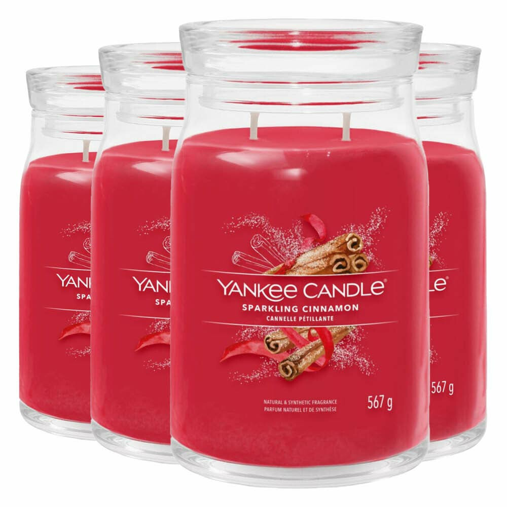 4x Yankee Candle Geurkaars Large Jar Sparkling Cinnamon 567 gr