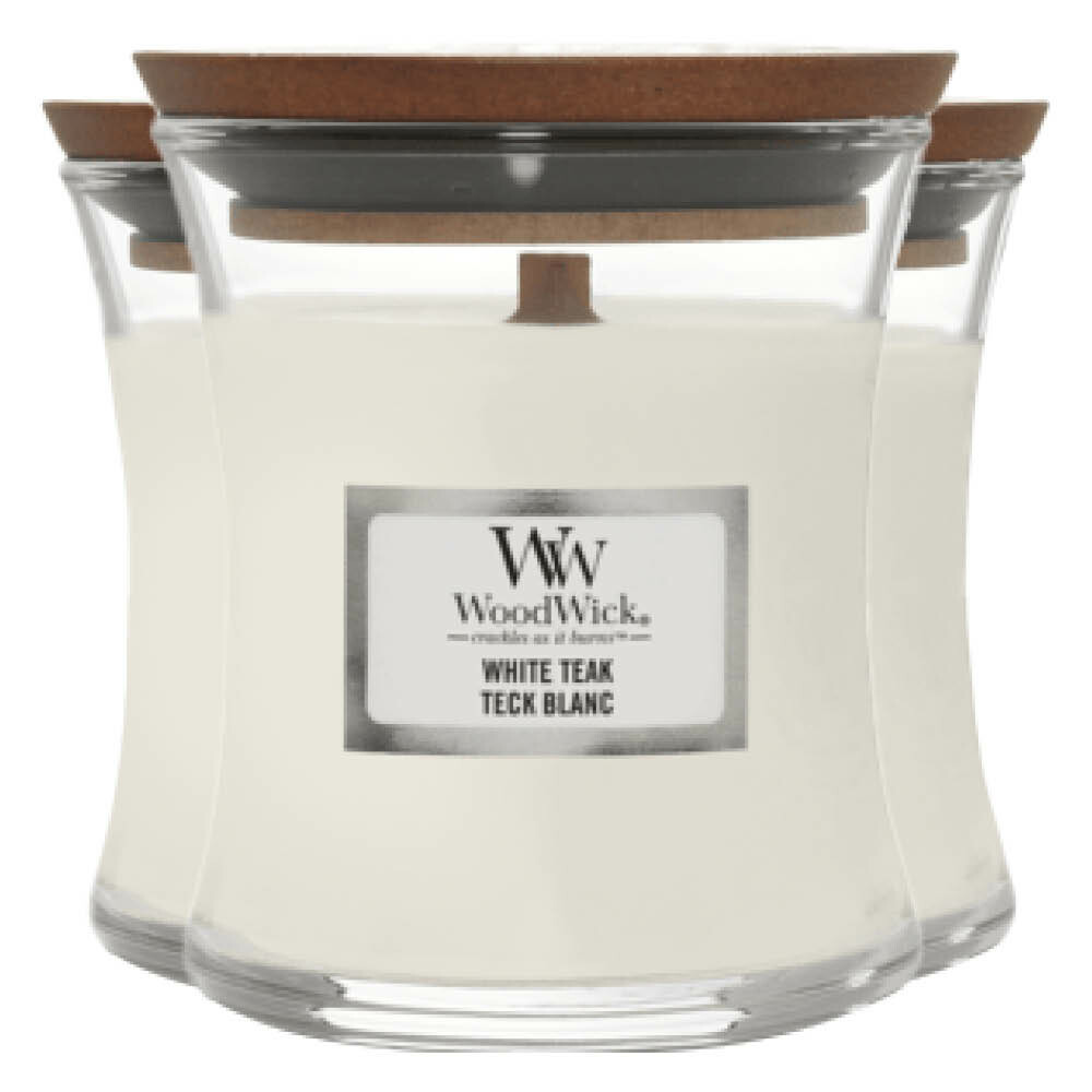 3x WoodWick Geurkaars Mini White Teak 85 gr