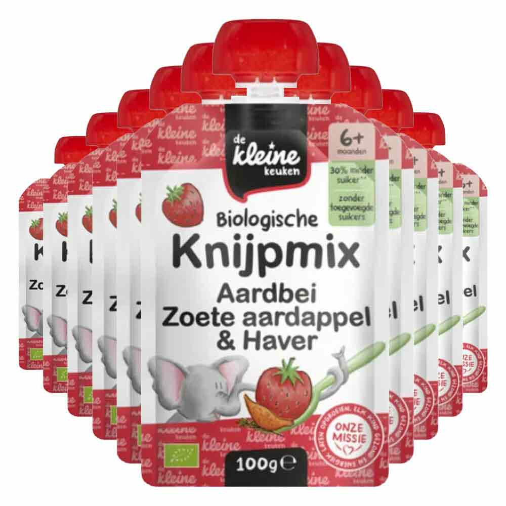 10x de Kleine Keuken Biologische Knijpmix Aardbei, Zoete aardappel&Haver 100 gr