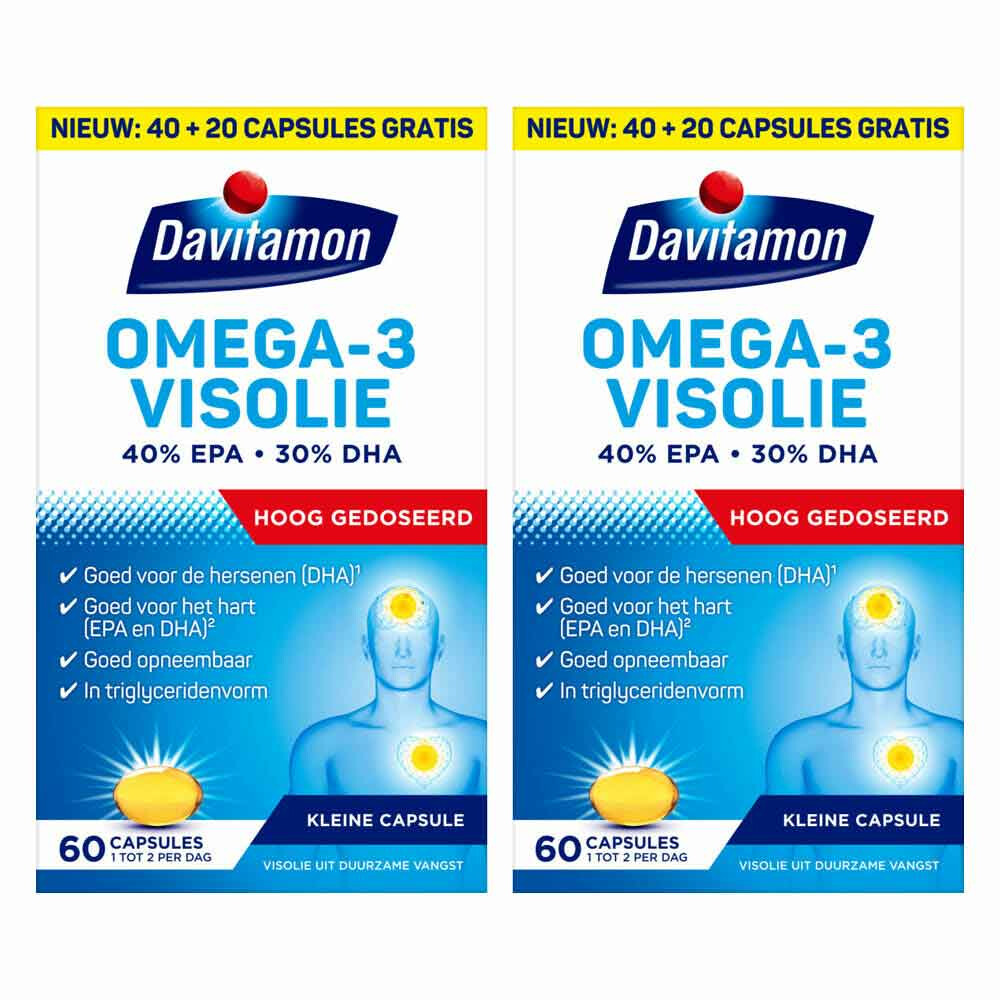 2x Davitamon Omega-3 Visolie 60 capsules