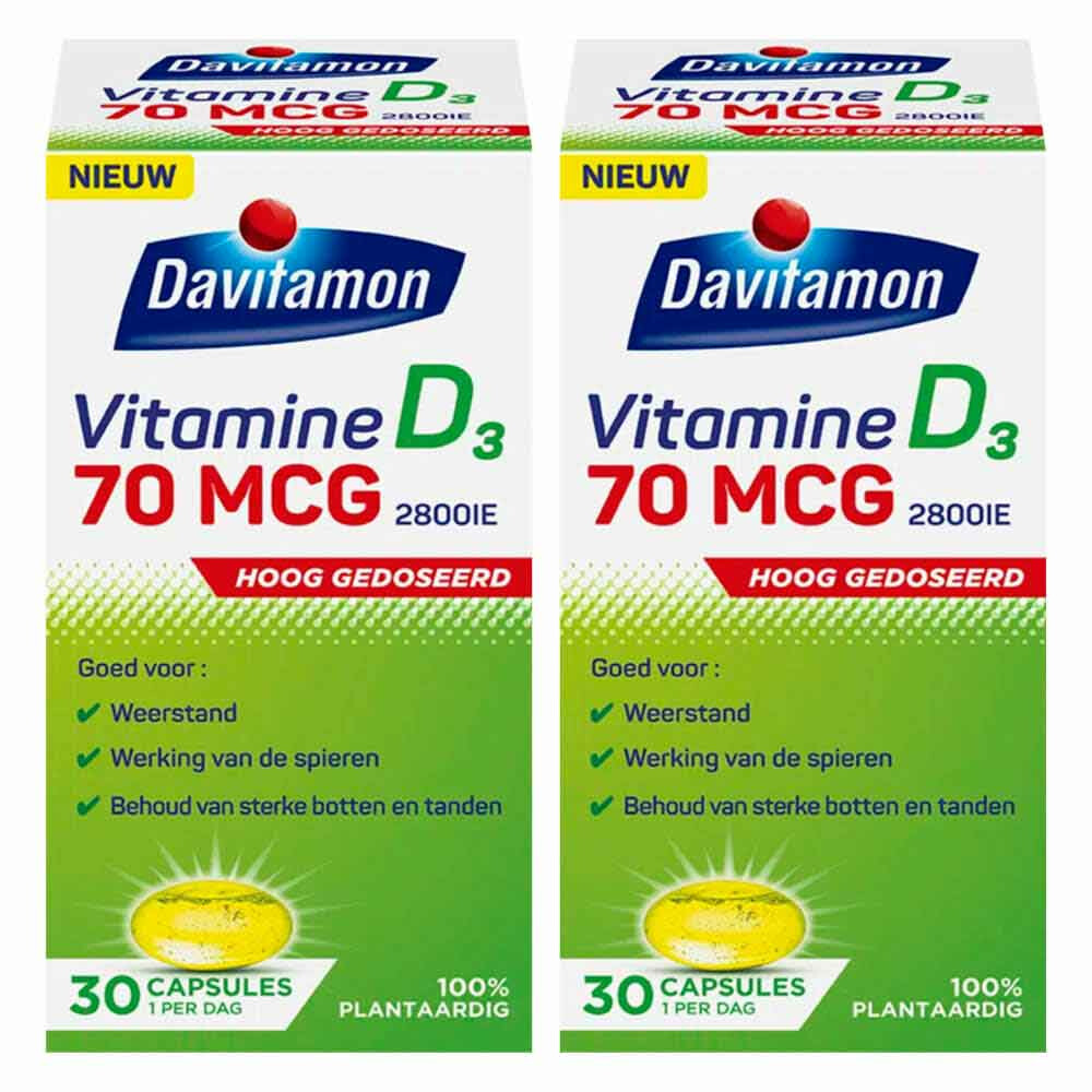 2x Davitamon Vitamine D3 70mcg 30 capsules