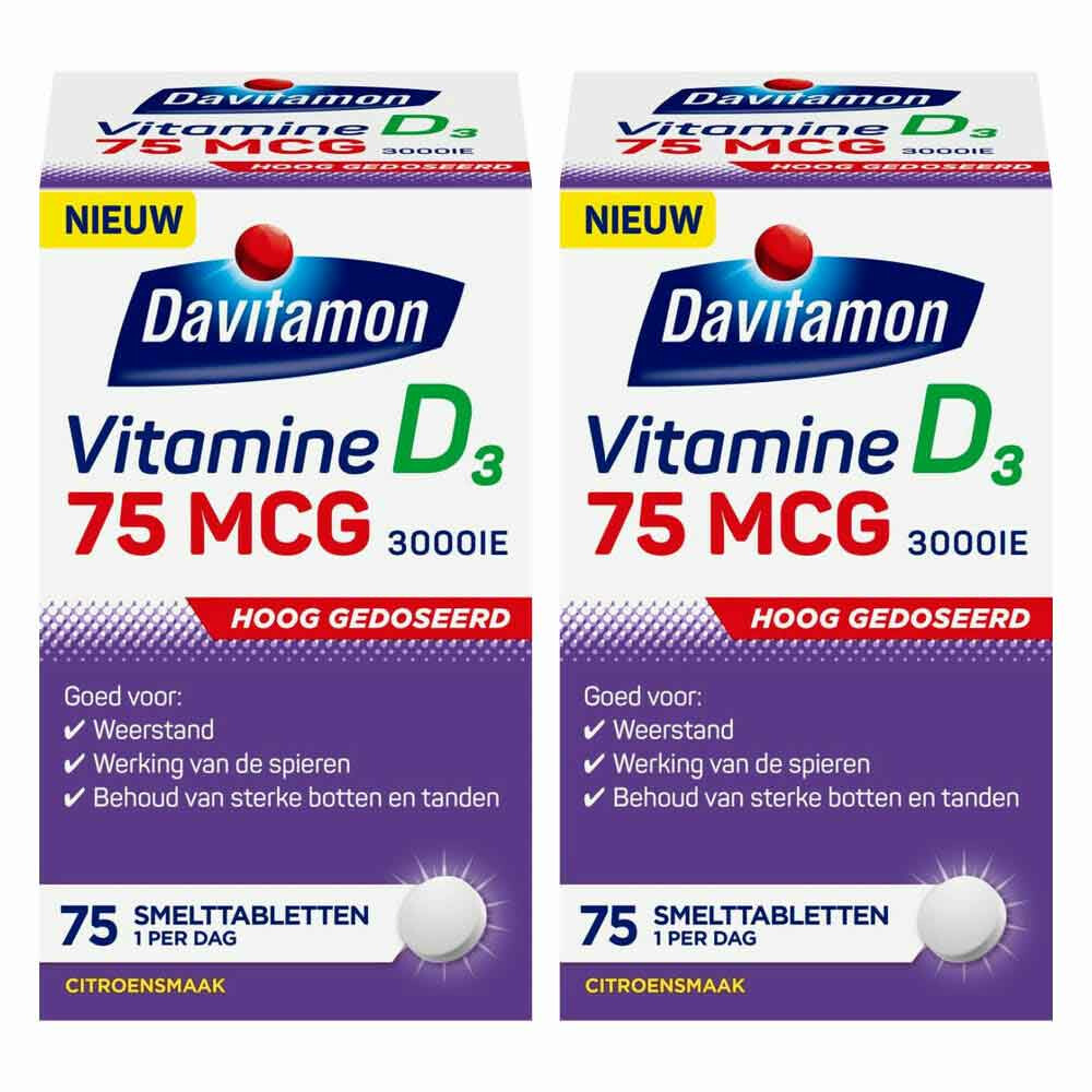 2x Davitamon Vitamine D3 Forte 75 MCG 75 smelttablet