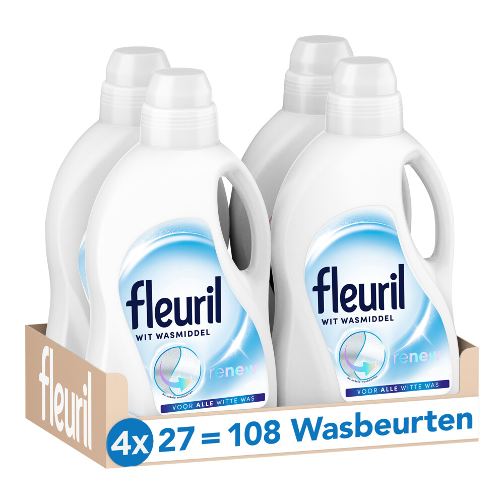 4x Fleuril Vloeibaar Wasmiddel Renew Witte Was 27 Wasbeurten 1,35 liter