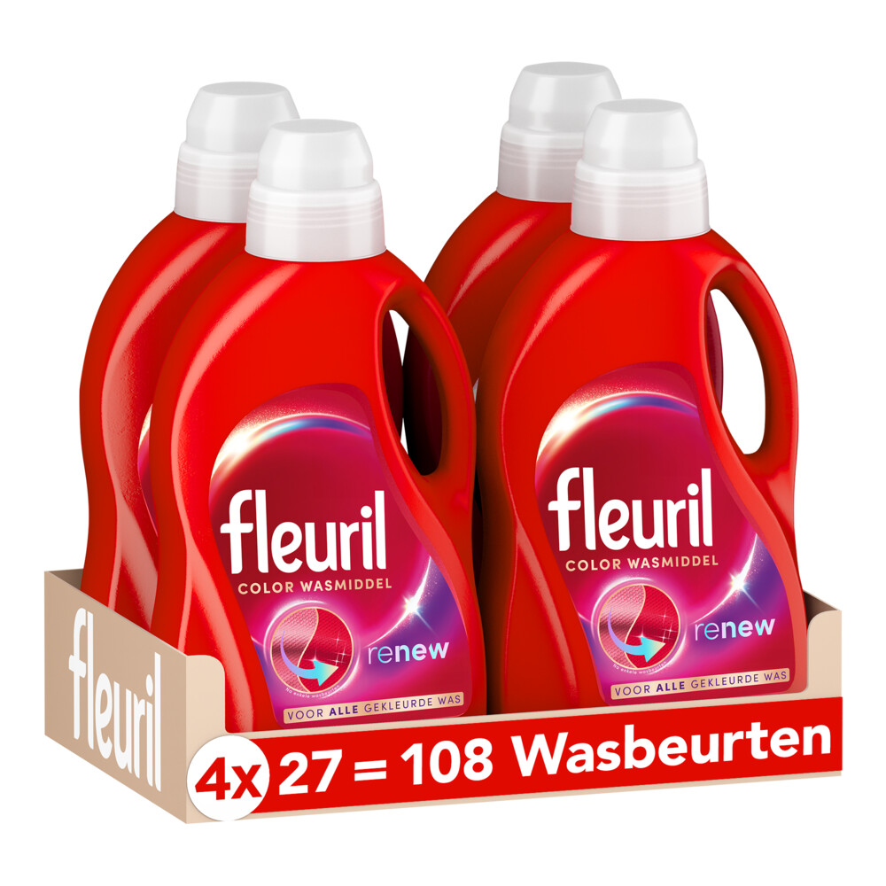 4x Fleuril Vloeibaar Wasmiddel Renew Gekleurde Was 27 Wasbeurten 1,35 liter