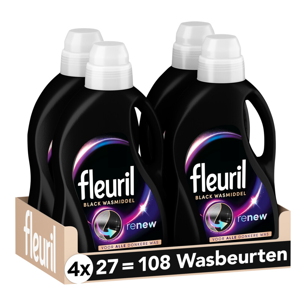 4x Fleuril Vloeibaar Wasmiddel Renew Zwarte Was 27 Wasbeurten 1,35 liter