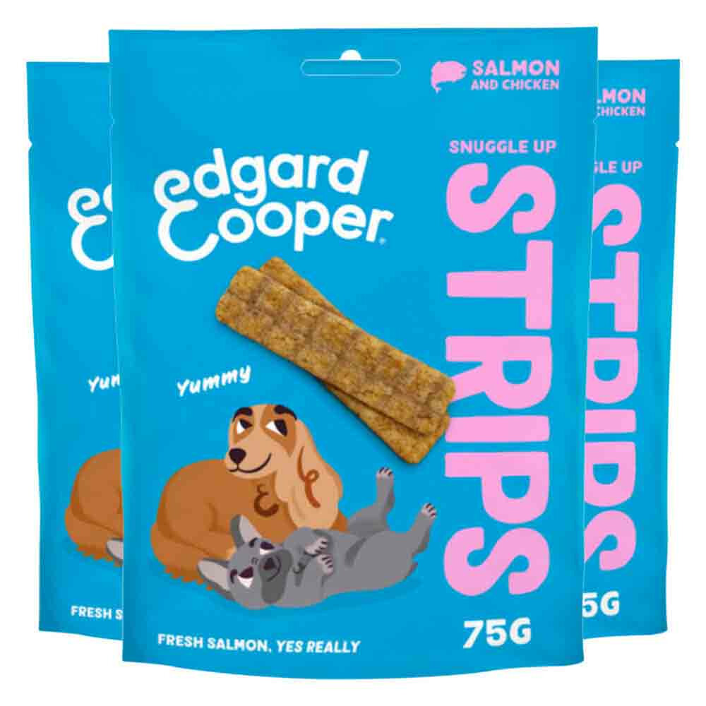 3x Edgard&Cooper Adult Strips Zalm&Kip 75 gr