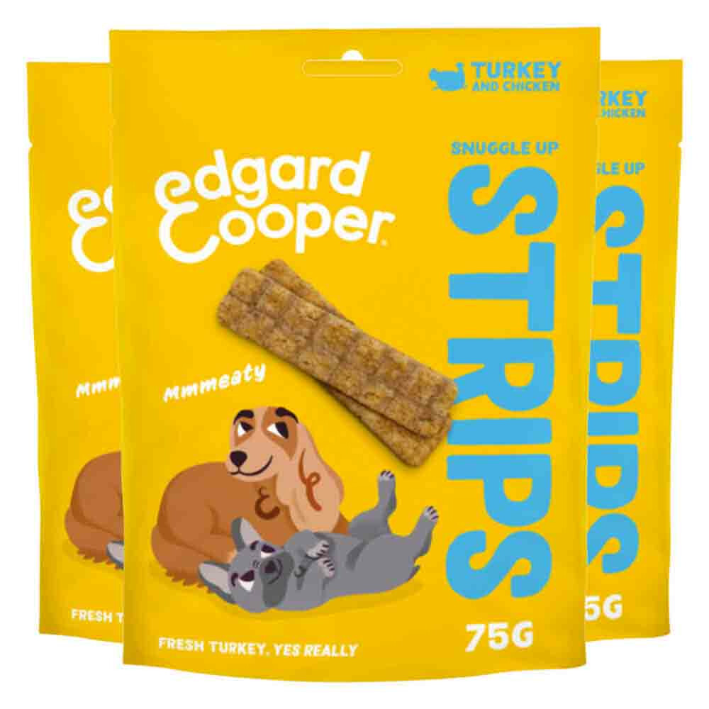 3x Edgard&Cooper Adult Strips Kalkoen Kip 75 gr
