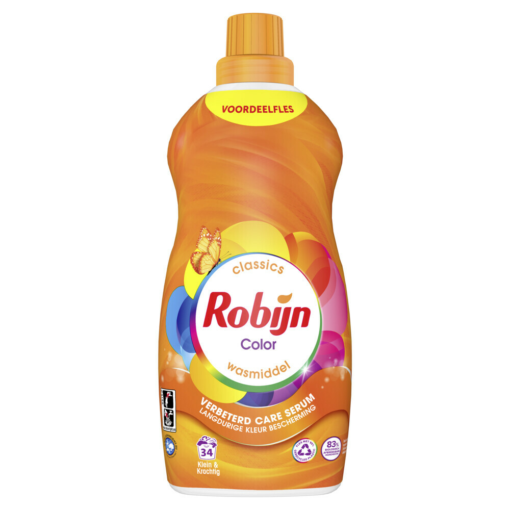 2+2 gratis: Robijn Klein&Krachtig Wasmiddel Color 34 Wasbeurten 1,19 liter