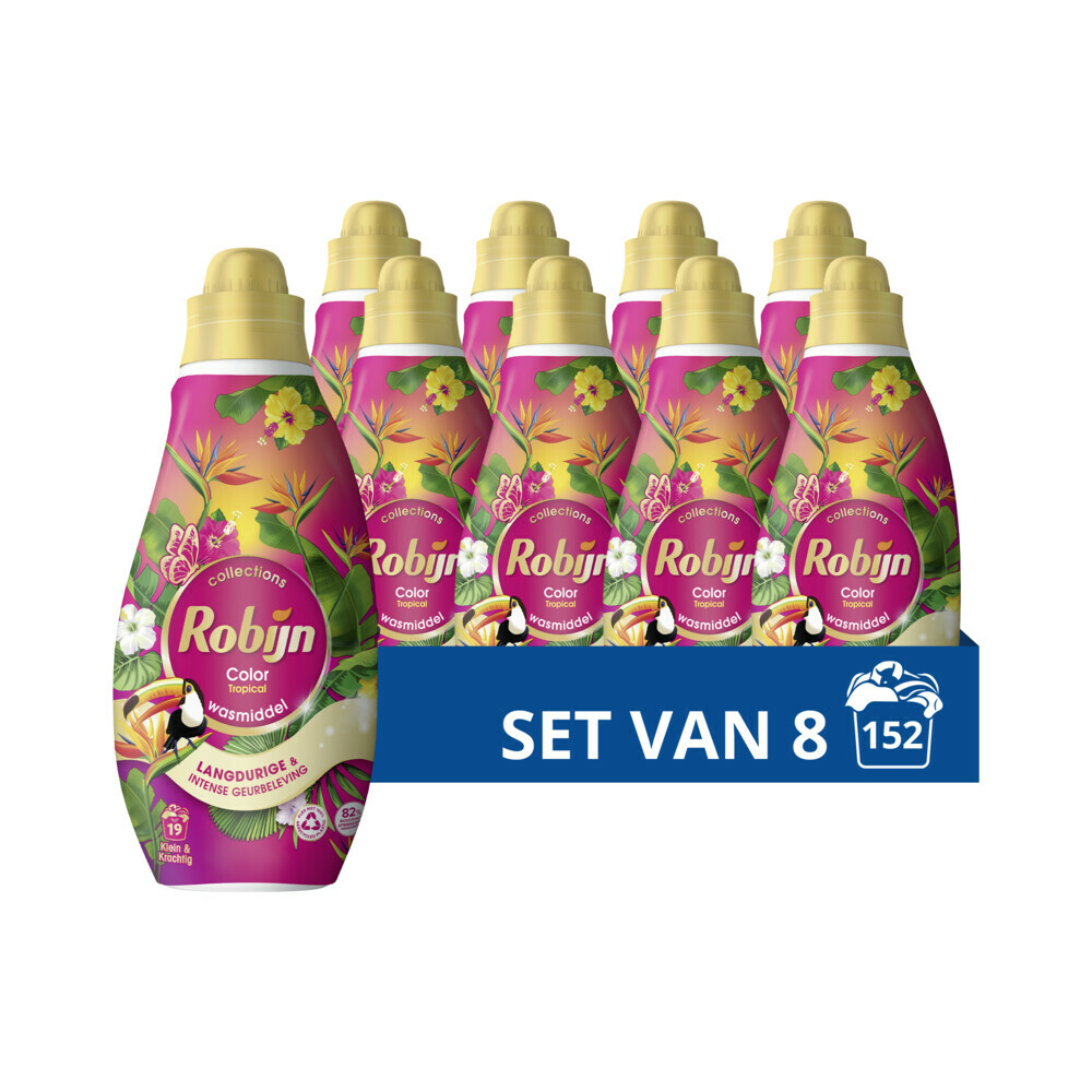 8x Robijn Wasmiddel Color Tropical 19 Wasbeurten 665 ml