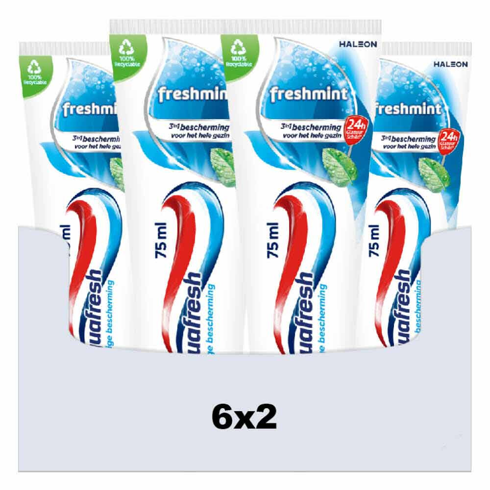 6x Aquafresh Tandpasta Freshmint 3in1 Gezonde Tanden 2 X 75 Ml