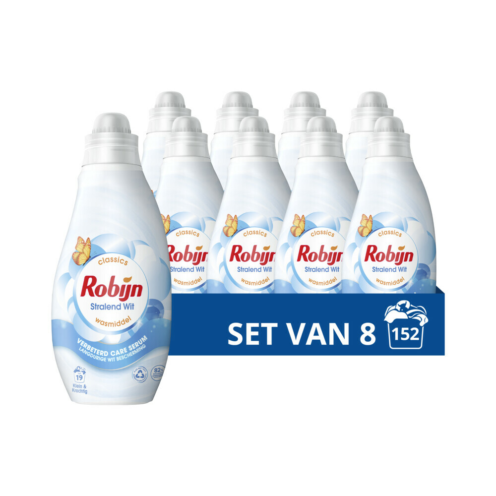 8x Robijn Klein&Krachtig Wasmiddel Stralend Wit 19 Wasbeurten 665 ml