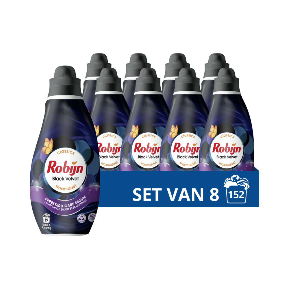 8x Robijn Klein&Krachtig Wasmiddel Black Velvet 19 Wasbeurten 665 ml