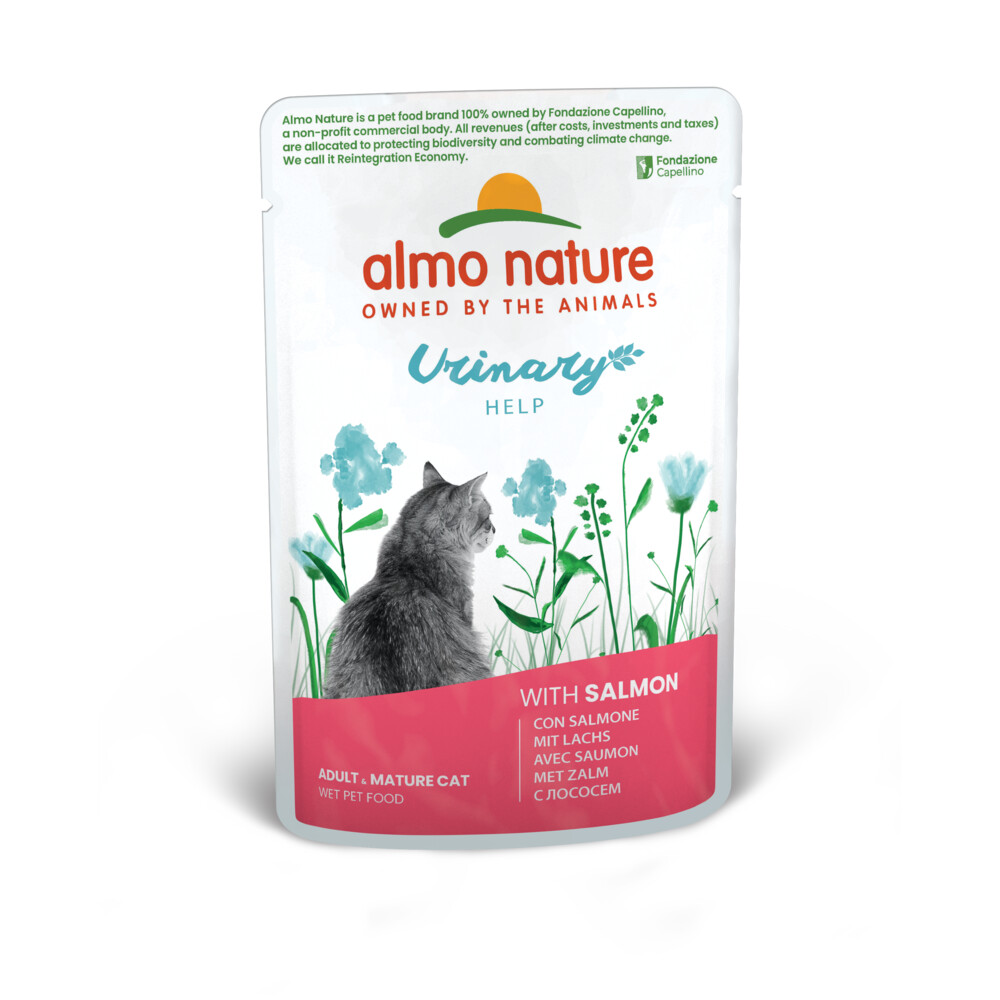 60x Almo Nature Urine Hulp Kattenvoer Nat Zalm 70 gr